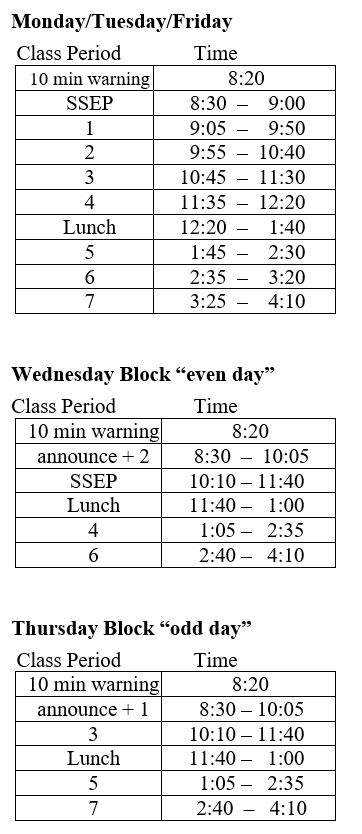 School Information / Bell Schedules